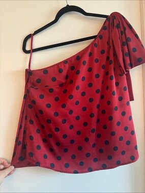 Sachin + Babi Red One-Shoulder Polka Dot Top with Black Dots